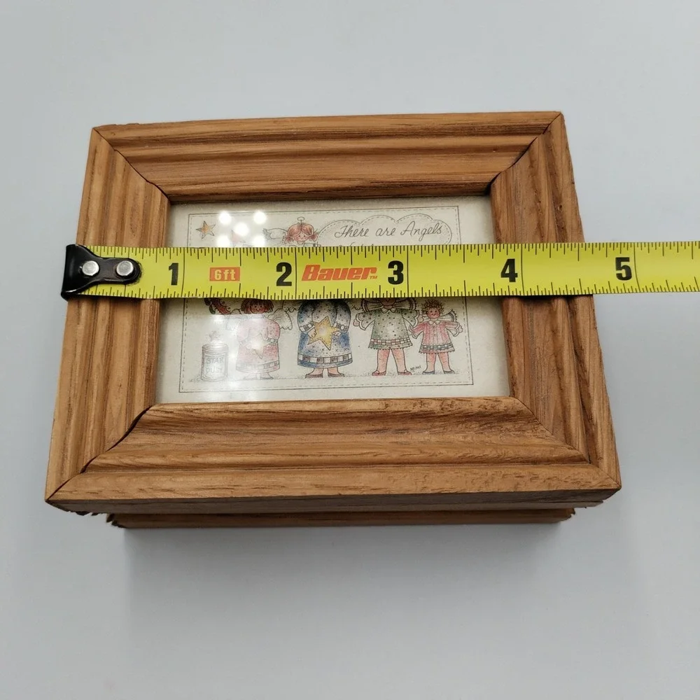 Vintage Oak Wood Angel Trinket Box Mimi Watching Over You Framed Lid Memory Gift